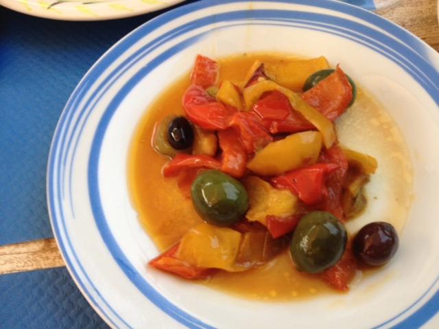 Roast peppers and olives