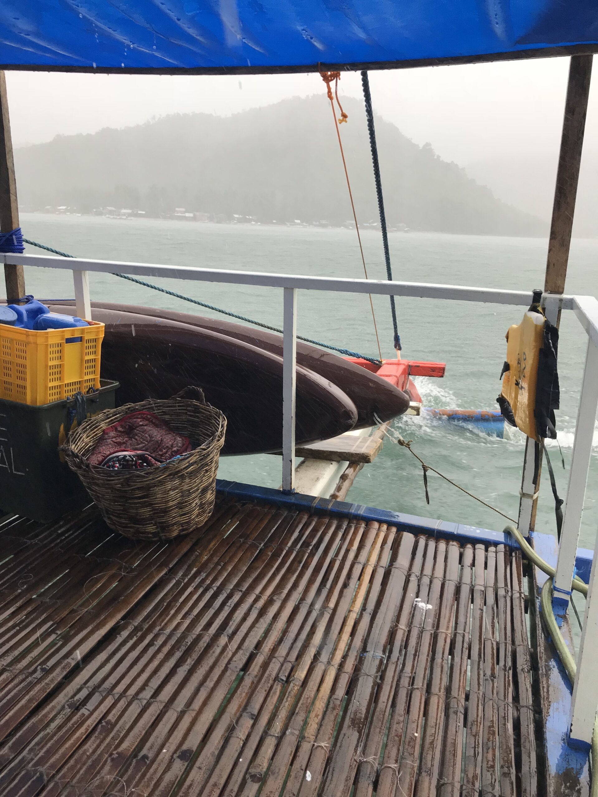 Rain storm on the boat