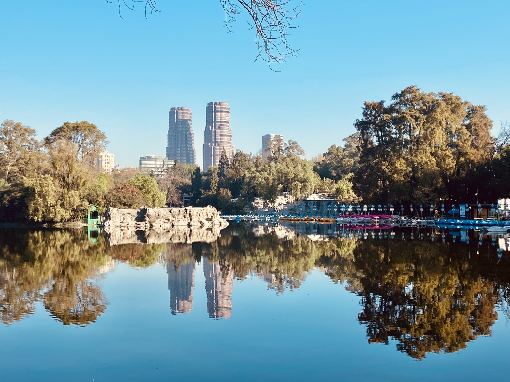 Reflections on a lake in Chapultepec park