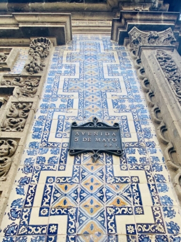 Blue tiles of building in centro historico